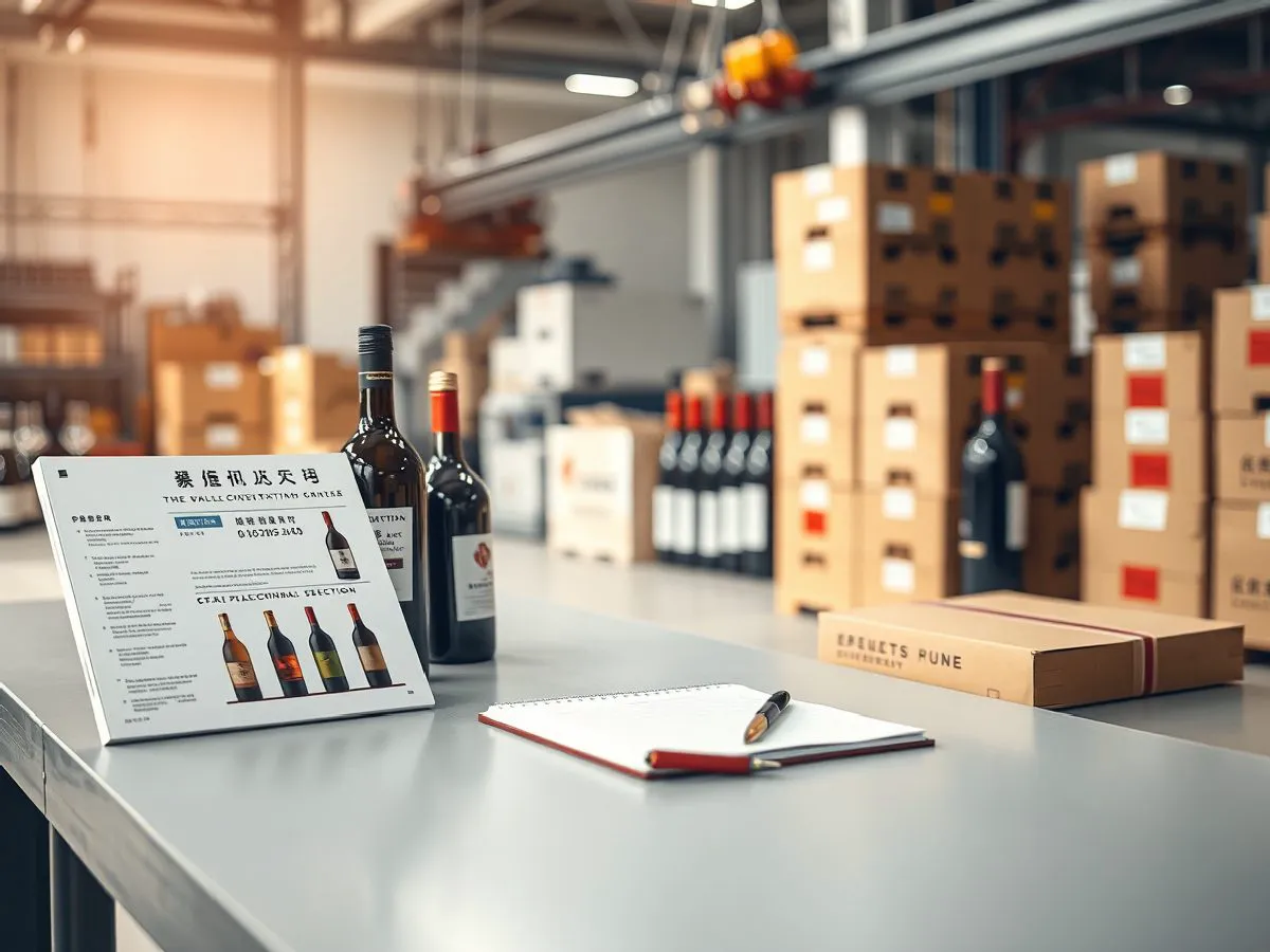 亿通酒业联系咨询场景,桌面摆放选品资料和酒品样品