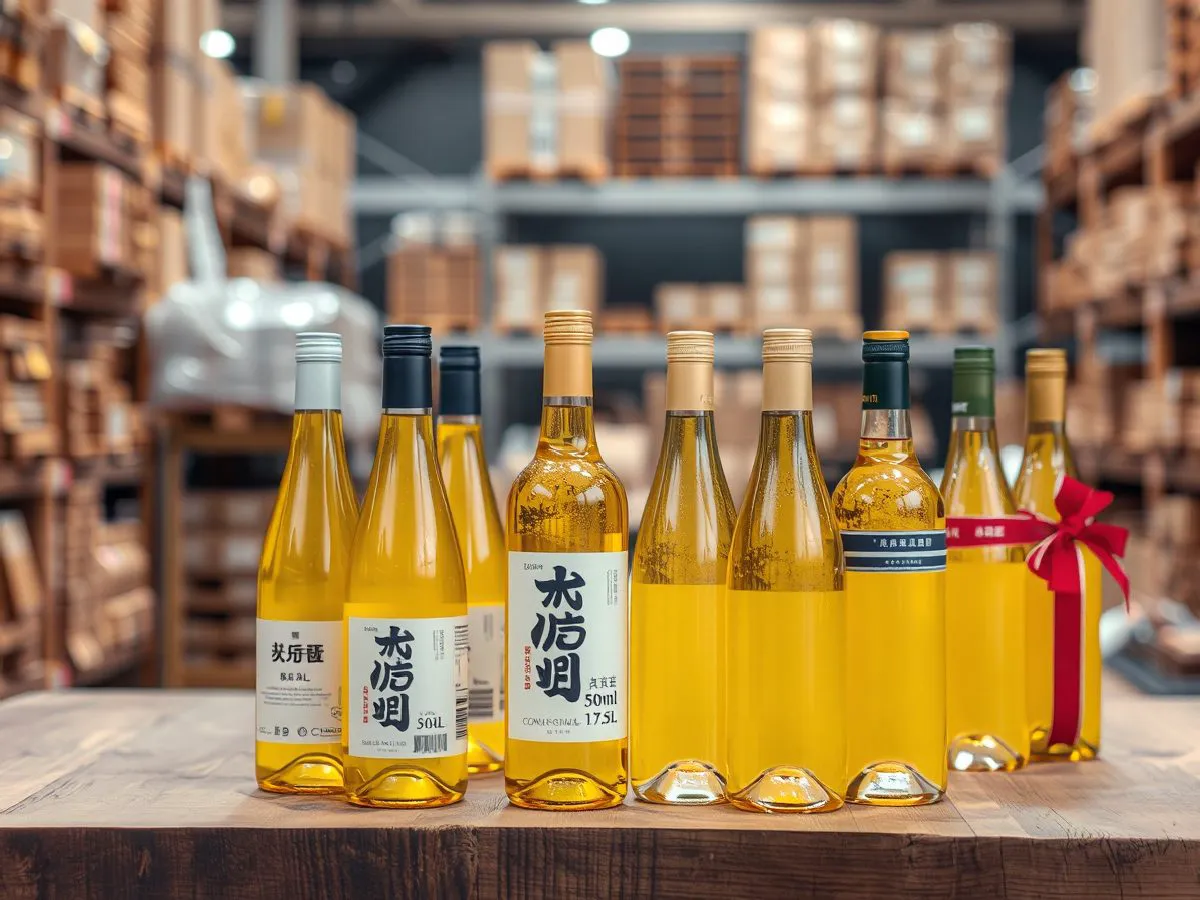 传统黄酒与养生酒产品展示，多种规格瓶装陈列